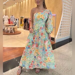 green emerald velvet dress Goddess One Shoulder Maxi Dress In Black And Beige Print – St Frock main image 0